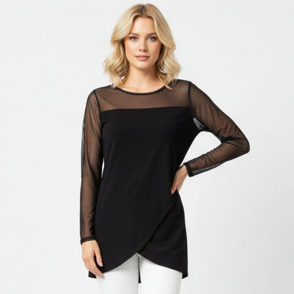 Joseph Ribkoff Black Sheer Net Long Sleeve Tunic Blouse Top 10